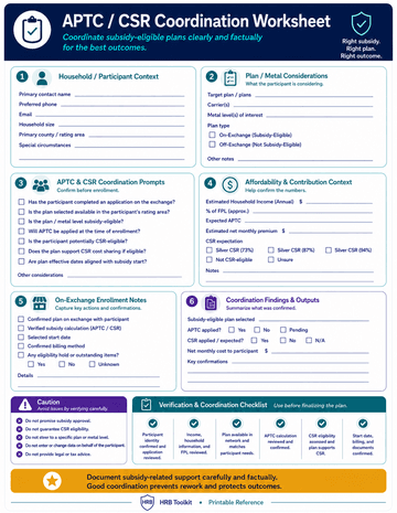 APTC and CSR Coordination Worksheet portrait thumbnail