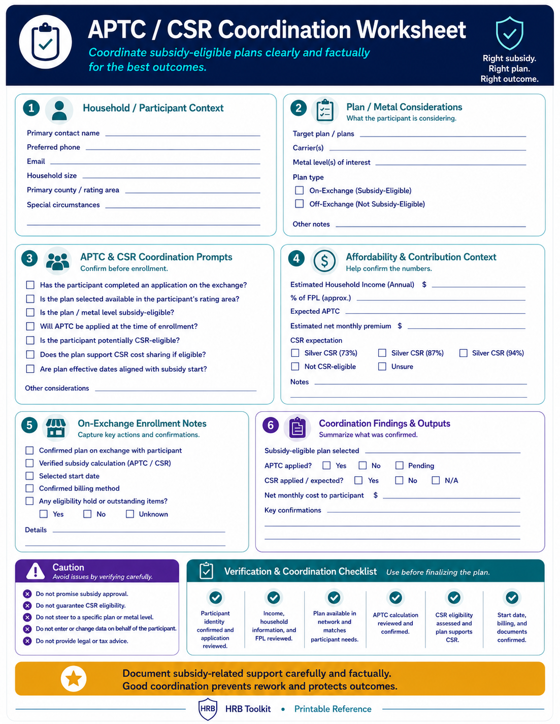 APTC and CSR Coordination Worksheet portrait preview