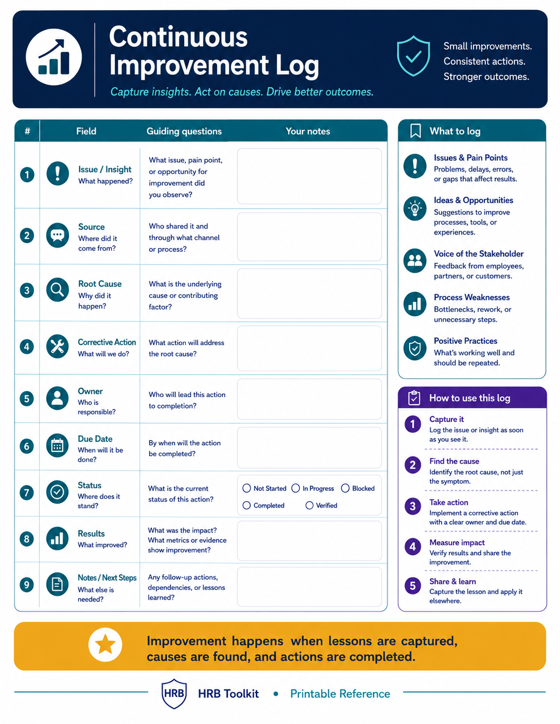 Continuous Improvement Log portrait preview