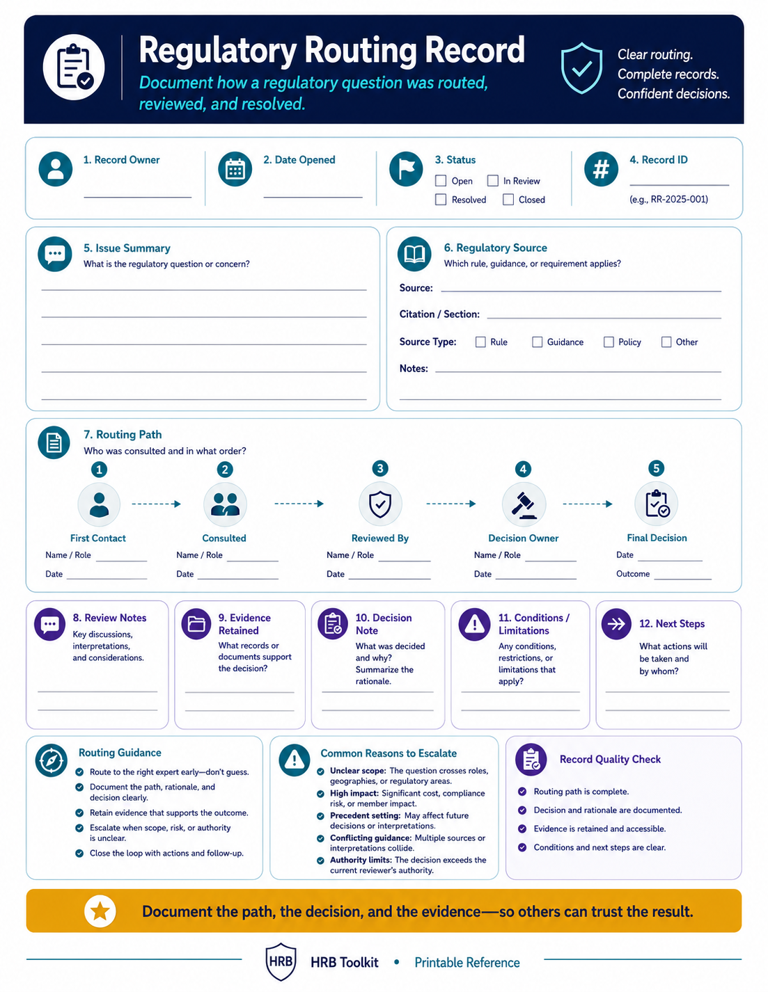 Regulatory Routing Record Template portrait preview